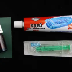 Клей для ПВХ тканини "ХімКонтакт" 40мл + затверджувач + латка + шприц