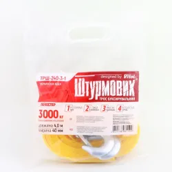 Трос буксирувальний стрічка 3 т/4.0м/4.0см "Штурмовик" гачки світловідбив.