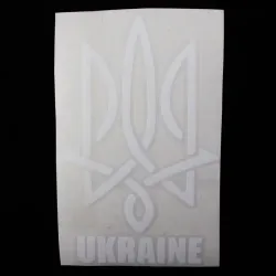 Наклейка Герб України плотер "Ukraine" білий 24*16см
