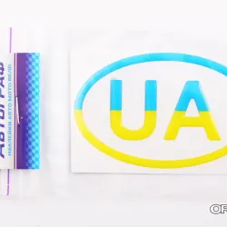 Наклейка UA силікон контур в овалі жовтий/блакитний 5*8см "Автограф"